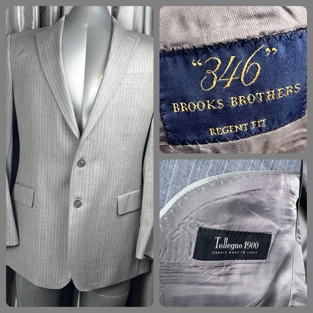 Brooks Brothers Regent Fit 41L Men's Coat Jacket Gray Stripe Tollegno 1900 Italy